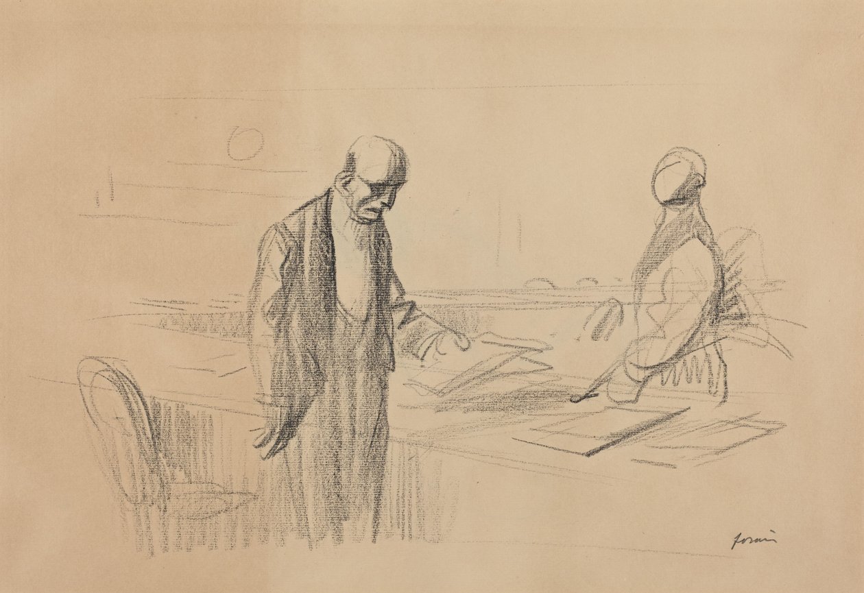a) Na konferenci (líc); b) Ležící postava (rub) od Jean-Louis Forain