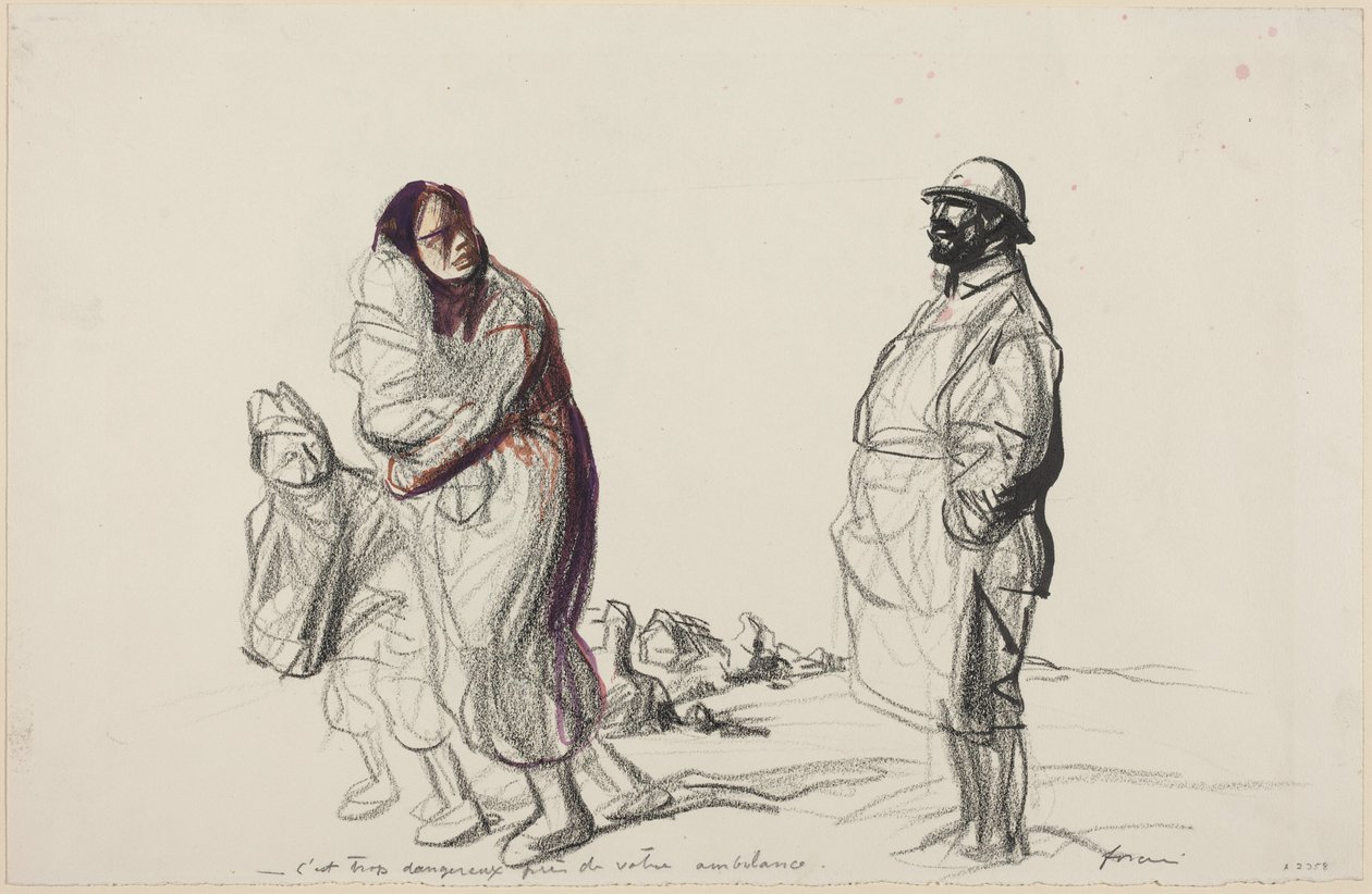 a) Je to příliš nebezpečné poblíž vaší sanitky (recto); b) Studie matky a dětí (verso) od Jean-Louis Forain
