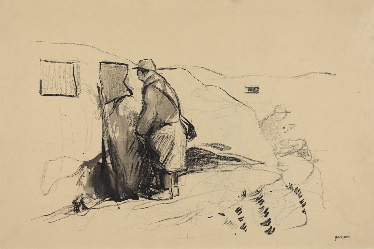 a) V zákopech (líc); b) Studie k dílu V zákopech (rub) od Jean-Louis Forain