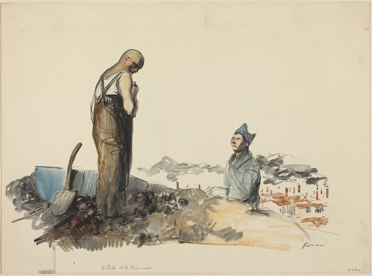 a) Le Poilu et Prisonnier (Poilu a vězeň) (líc); b) Studie vězně (rub) od Jean-Louis Forain