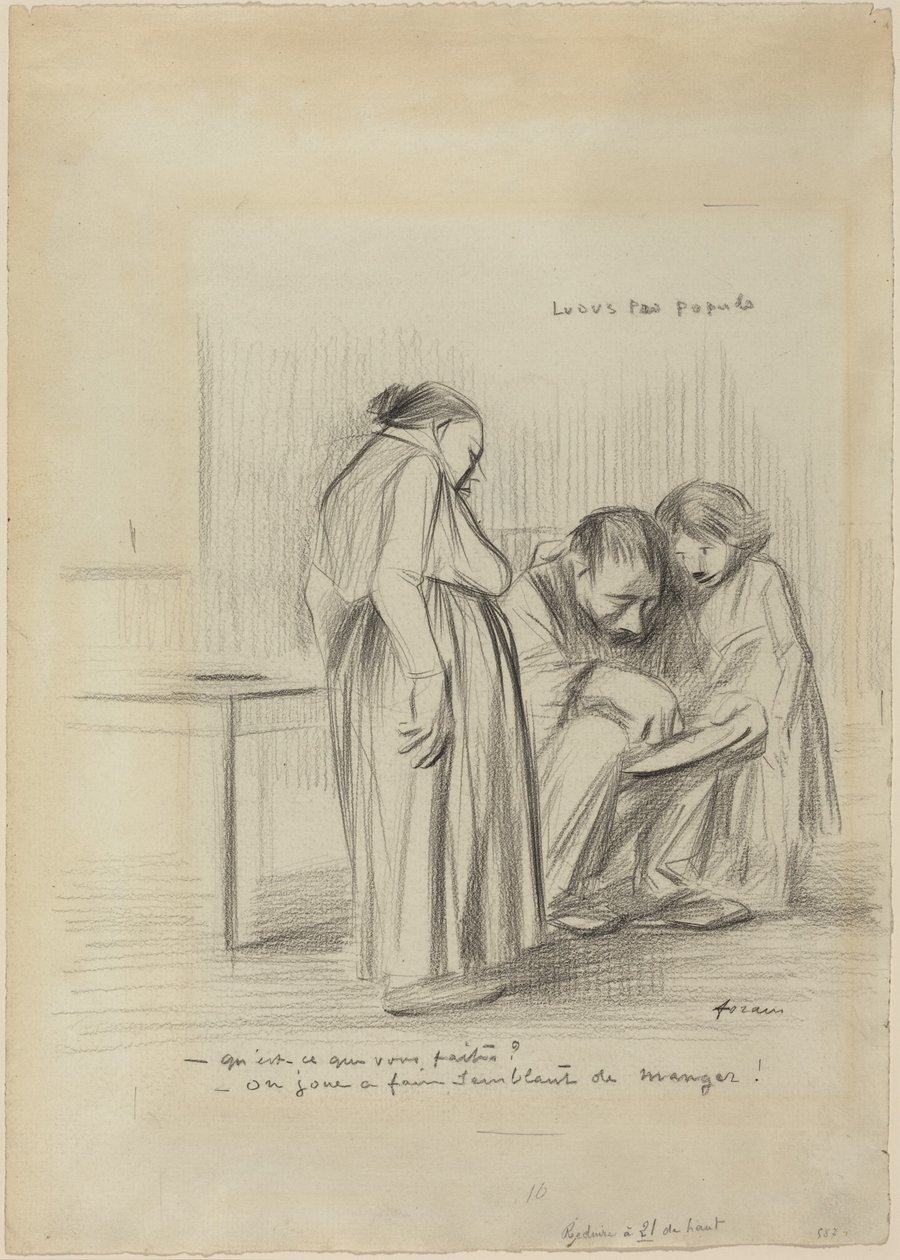 a) Hra pro lid (líc); b) Mužská hlava (rub) od Jean-Louis Forain