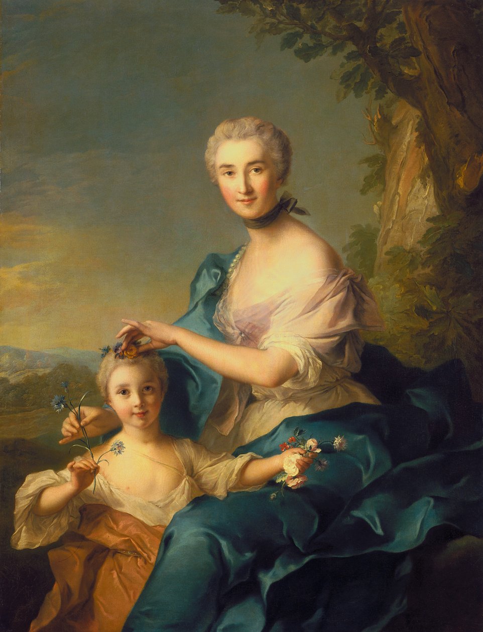 Madame Crozat De Thiers a její dcera (olej na plátně) od Jean Marc Nattier
