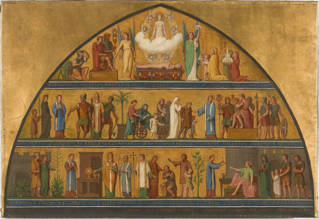 Skica ke kostelu Saint-Laurent: Život v Saint-Laurent v roce 1870 (olej) od Jean Paul Etienne Balze
