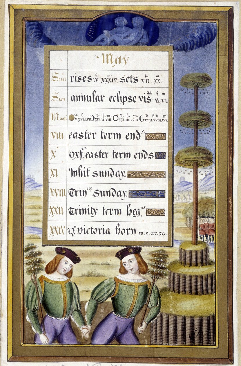 Květen: Májový strom (Gemeaux) - faksimile Hodiny Anny Bretaňské od Jean Bourdichon od Jean (after) Bourdichon