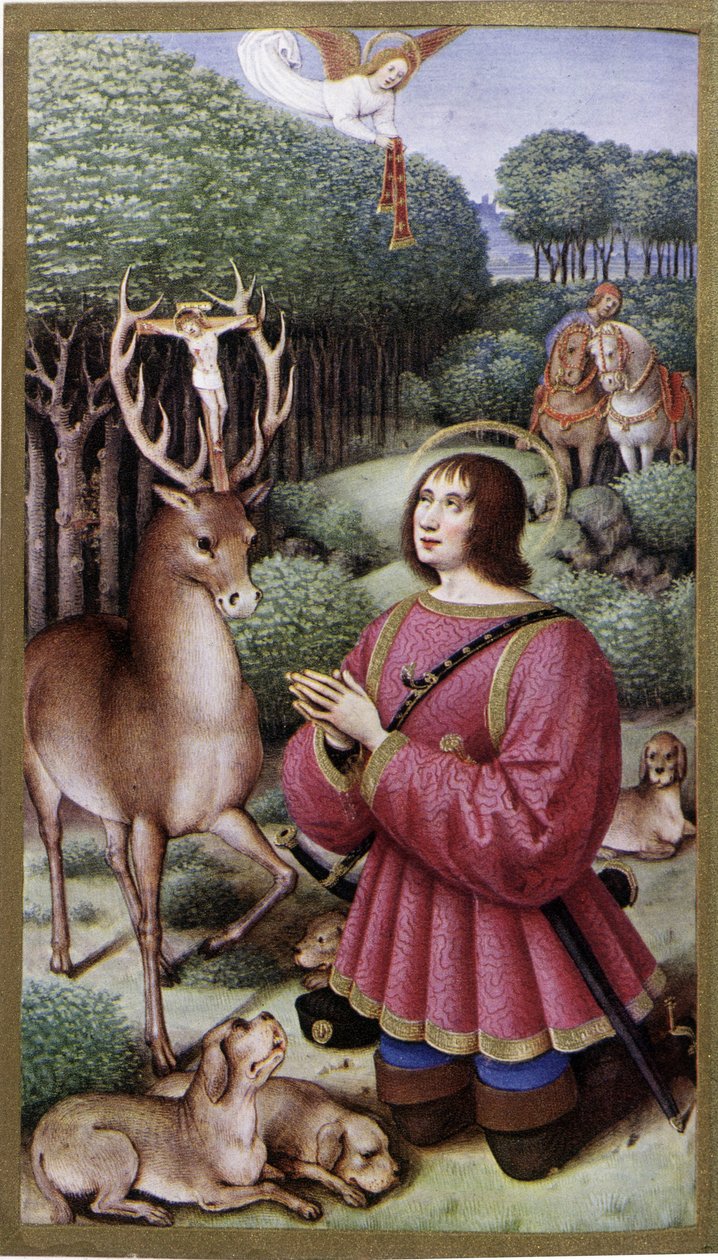 Saint Hubert - Miniatura od Jeana Bourdichona, faksimile „“Hours of Anne de Bretagne““ od Jean (after) Bourdichon