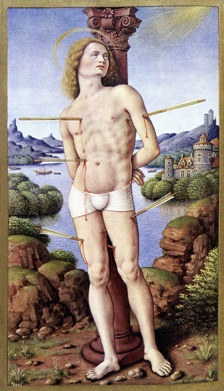 Svatý Šebestián - Jean Bourdichon, v "Hodinách Anny Bretaňské" od Jean (after) Bourdichon