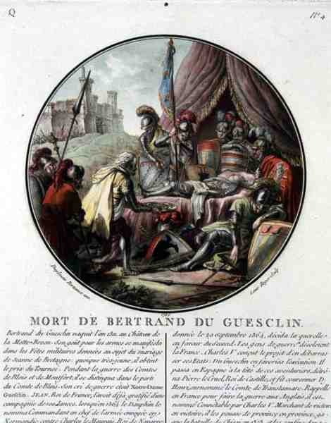 Smrt Bertranda du Guesclin (1311-80) vyryla Louis Roger od Jean (after) Duplessis Bertaux