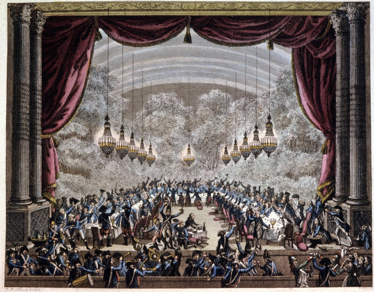 Francouzská revoluce: banket stráží v Paříži, cca 1750-1800 (rytina) od Jean (after) Duplessis Bertaux