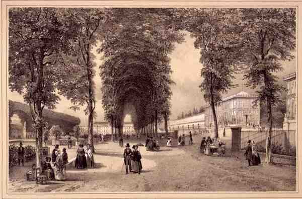 Pohled na Jardins des Plantes, publikoval Auguste Bry (litho) od Jean (after) Jacottet
