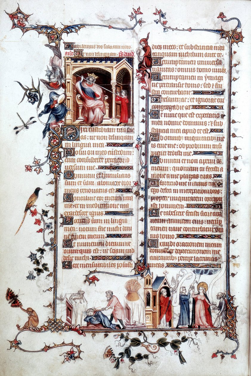 Paní Lat 10483 fol.24v David před Saulem, z Belleville Breviary, c.1323-26 (vellum) od Jean (studio of) Pucelle