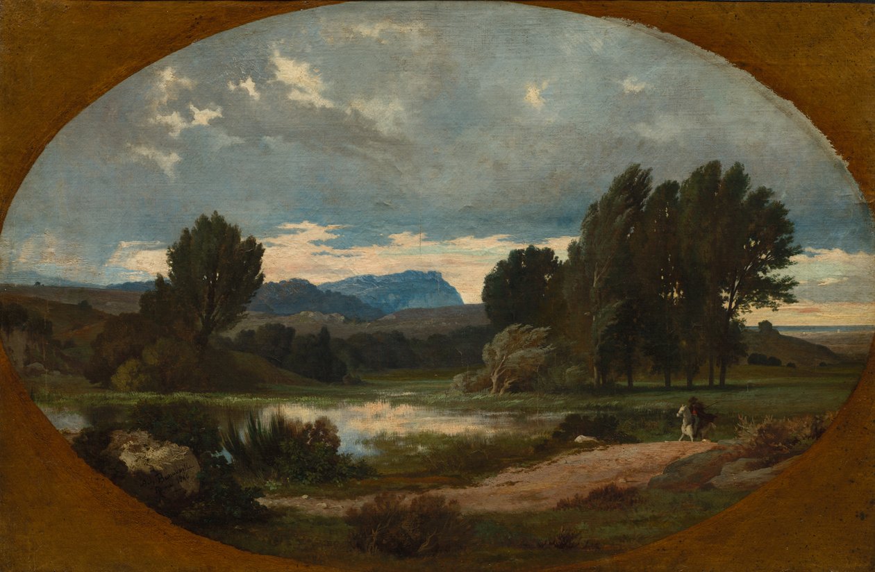 Krajina s jezdcem na bílém koni, 1846. od Jean Achille Benouville