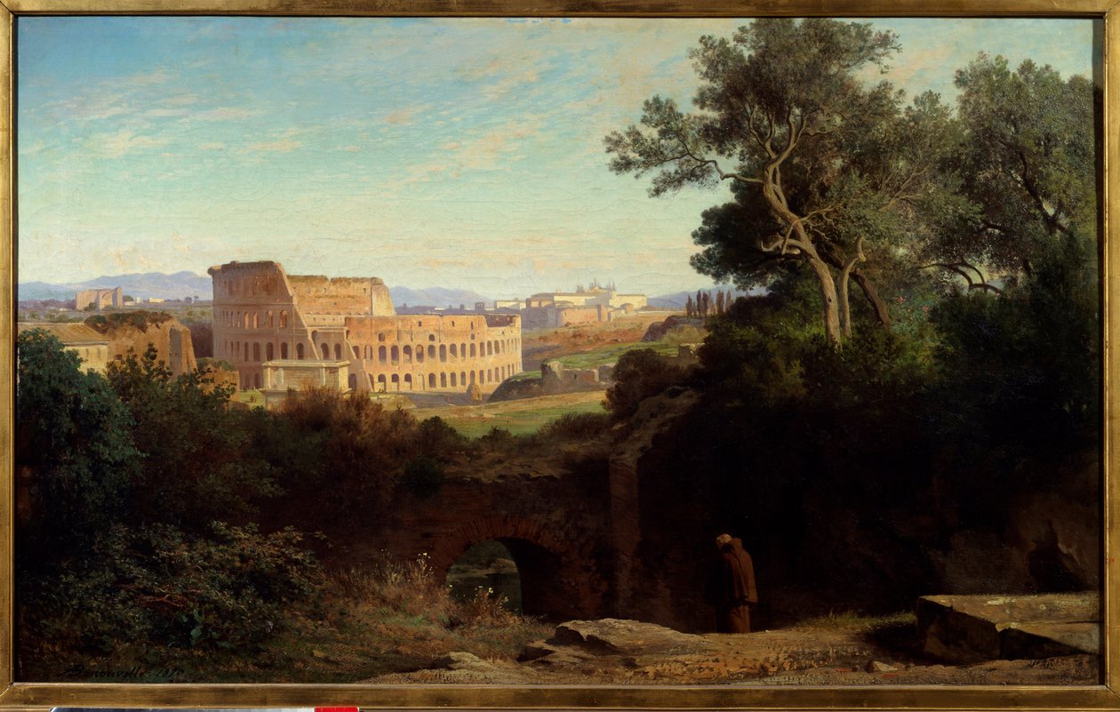 Pohled na Colisee (Colosseo) z hory Palatin (Palatin) do Říma Obraz Achille Benouville (1815-1891) 1870 Sun. 0,78x1,26 m Paříž, musee d