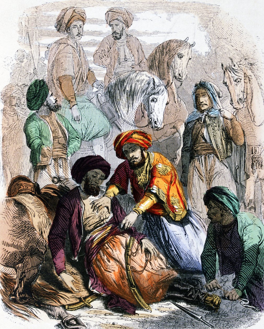 Ibrahim paša (1789-1848) žehná umírajícímu vojákovi během tažení proti wahhábistům. od Jean Adolphe Beauce