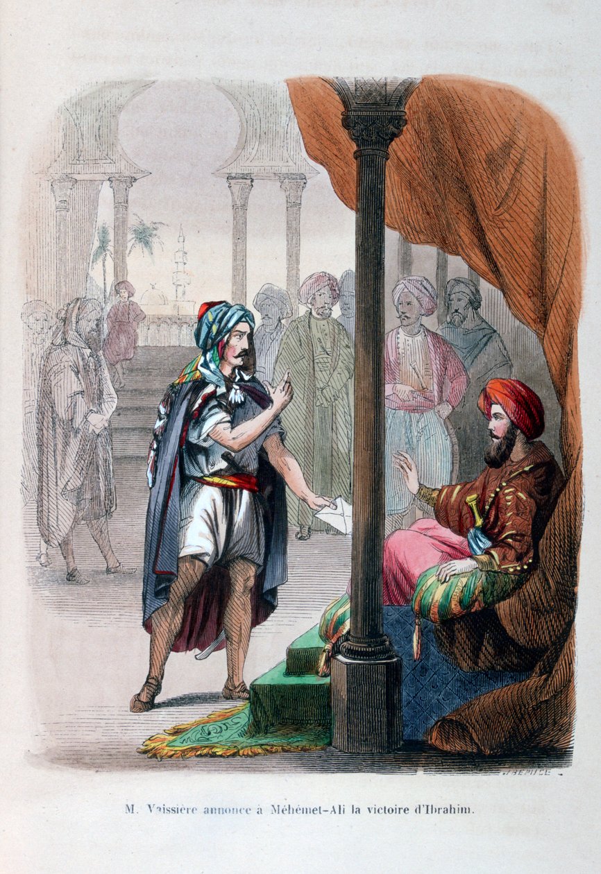 M Vaissière oznamuje vítězství Ibrahima Paši Mehmet Ali, 1818, 1847 od Jean Adolphe Beauce