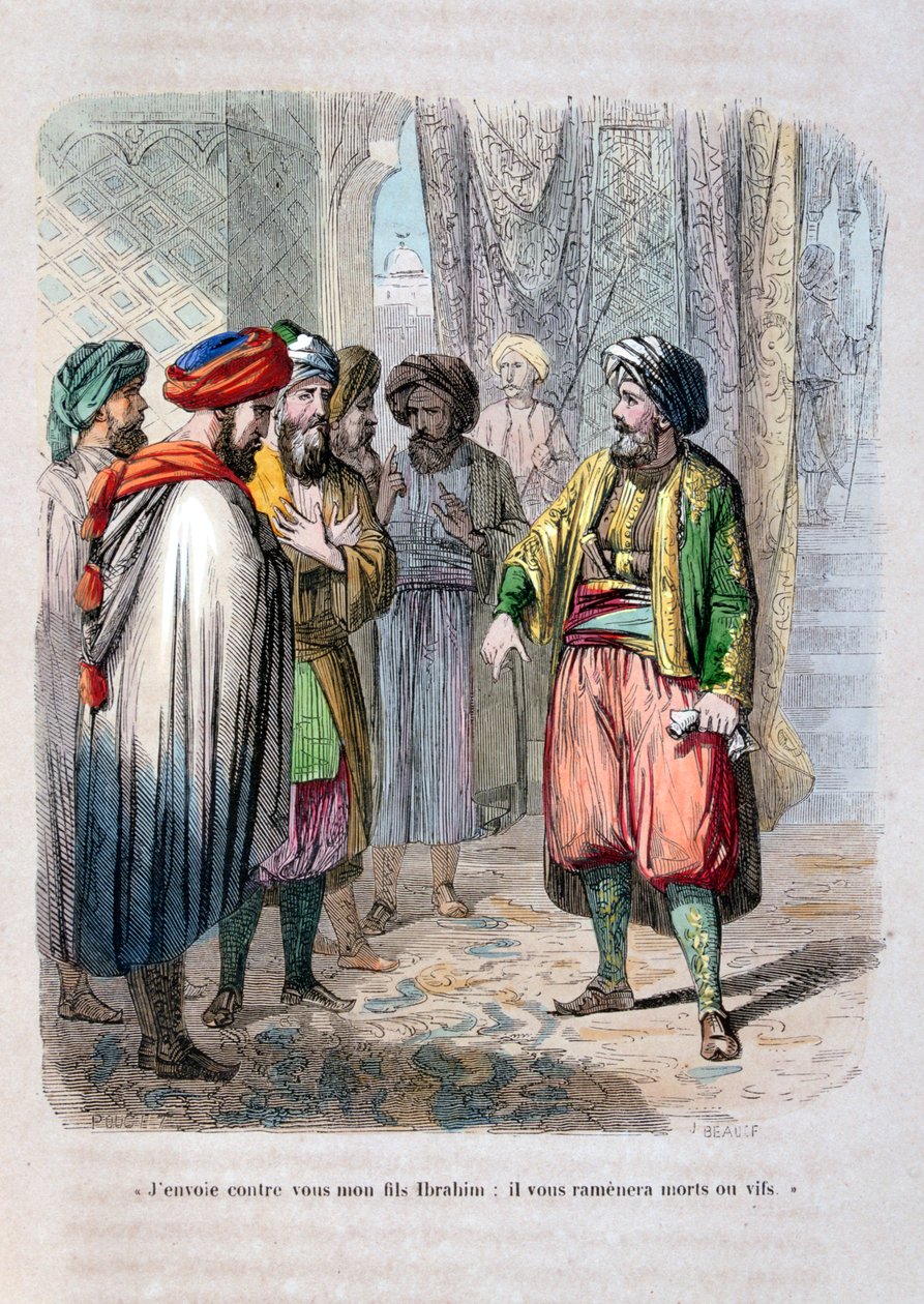 Muhammad Ali posílá svého syna Ibrahima Pašu, aby potlačil saúdské povstání, 1811-1818, 1847 od Jean Adolphe Beauce