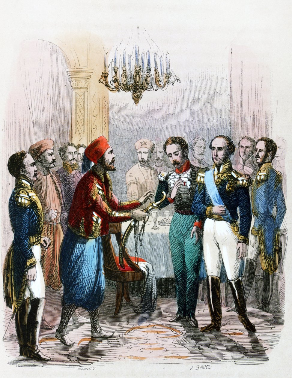 Rencontre entre Ibrahim Pacha (1789-1848) et le colonel Joseph Anthelme Seve (Soliman Pacha, Suleyman Pasha ou Soliman al-Fransawi Pasha). od Jean Adolphe Beauce