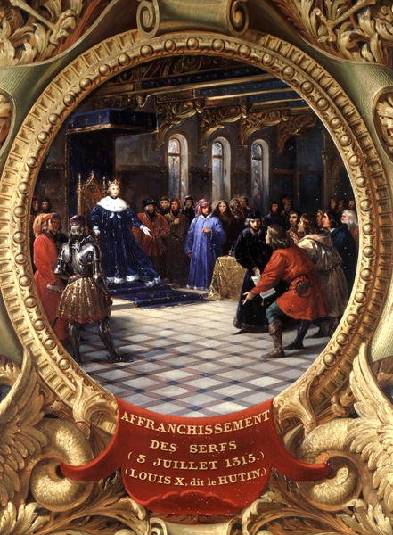 Ludvík X. (1289-1316) Tvrdohlavý, král Navarra, Enfranchising the Serfs, 3. července 1315 (olej) od Jean Alaux