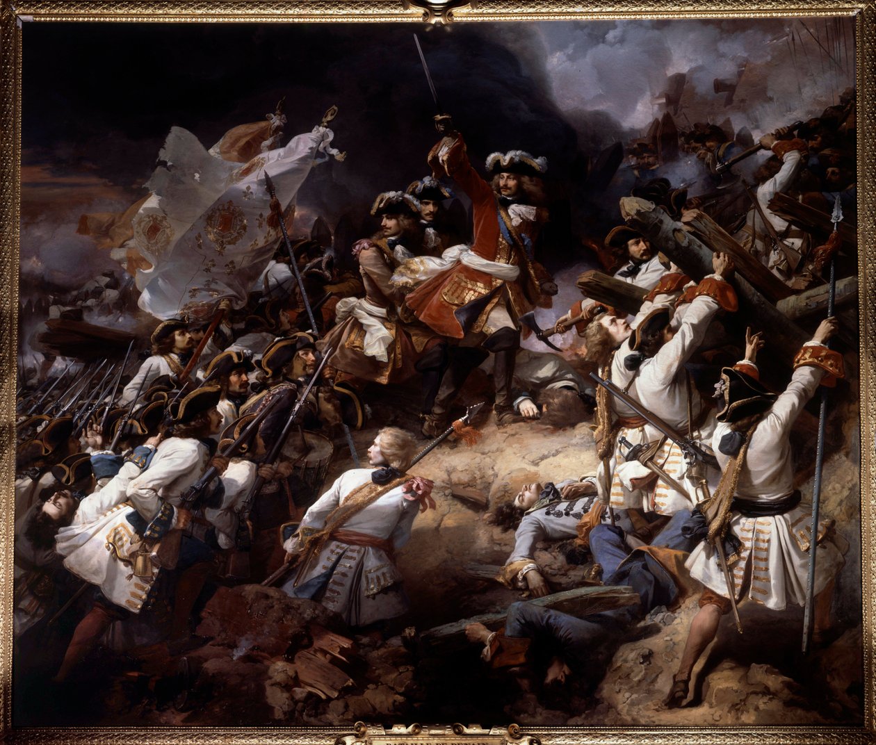 Bitva u Denainu 24. července 1712 Vyhrál ji Marechal de Villars nad princem Evženem Savojským. Obraz Jean Alaux dit le Romain (1786-1864) 1839 Sun. 4,65 x 5,43 m od Jean Alaux