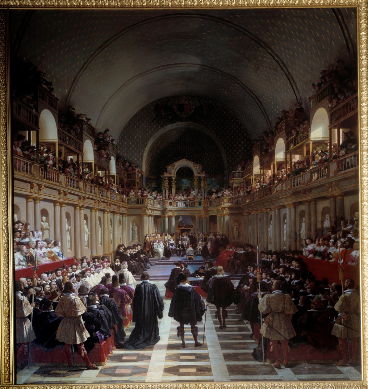 Všeobecné stavy Paříže 27. října 1614 Shromáždění se konalo v Louvru, předsedal mu král Ludvík XIII. se svou matkou Marií de Medicis. Obraz Jeana Alauxe (1786-1864), dit le Romain od Jean Alaux