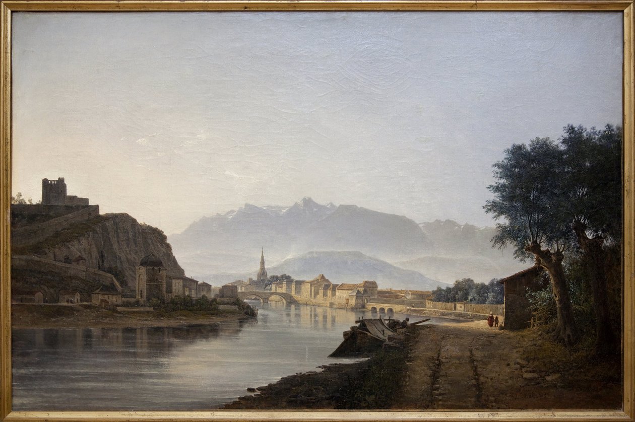 Pohled na Grenoble převzatý z Quai de la Graille, Olejomalba Jeana Acharda (1807-1884) z roku 1837. Fotografie, KIM Youngtae, Grenoble, Musee de Grenoble. od Jean Alexis Achard
