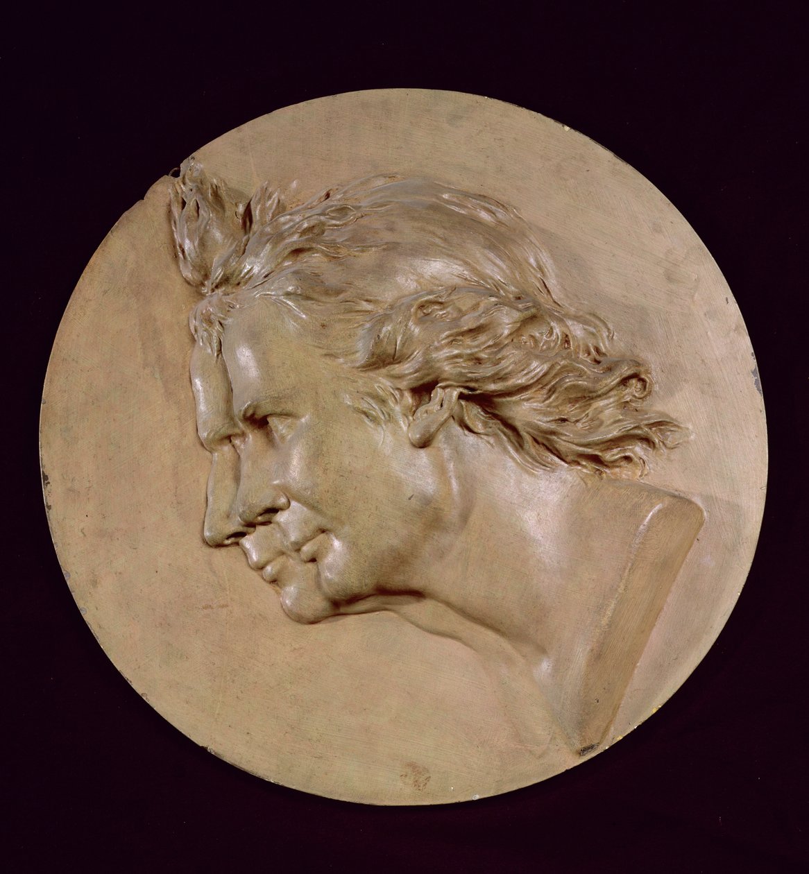 Medailon zobrazující Josepha (1740-1810) a Etienna Montgolfiera (1745-99) od Jean Antoine Houdon