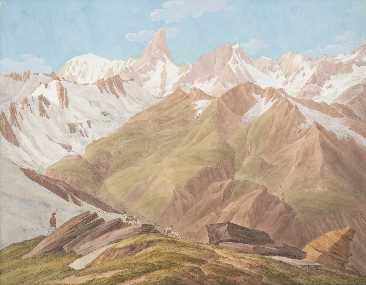 Pohled na masiv Mont Blanc poblíž Petit Jorasse, Grand Jorasse, le..., konec 18.-19. od Jean Antoine Linck