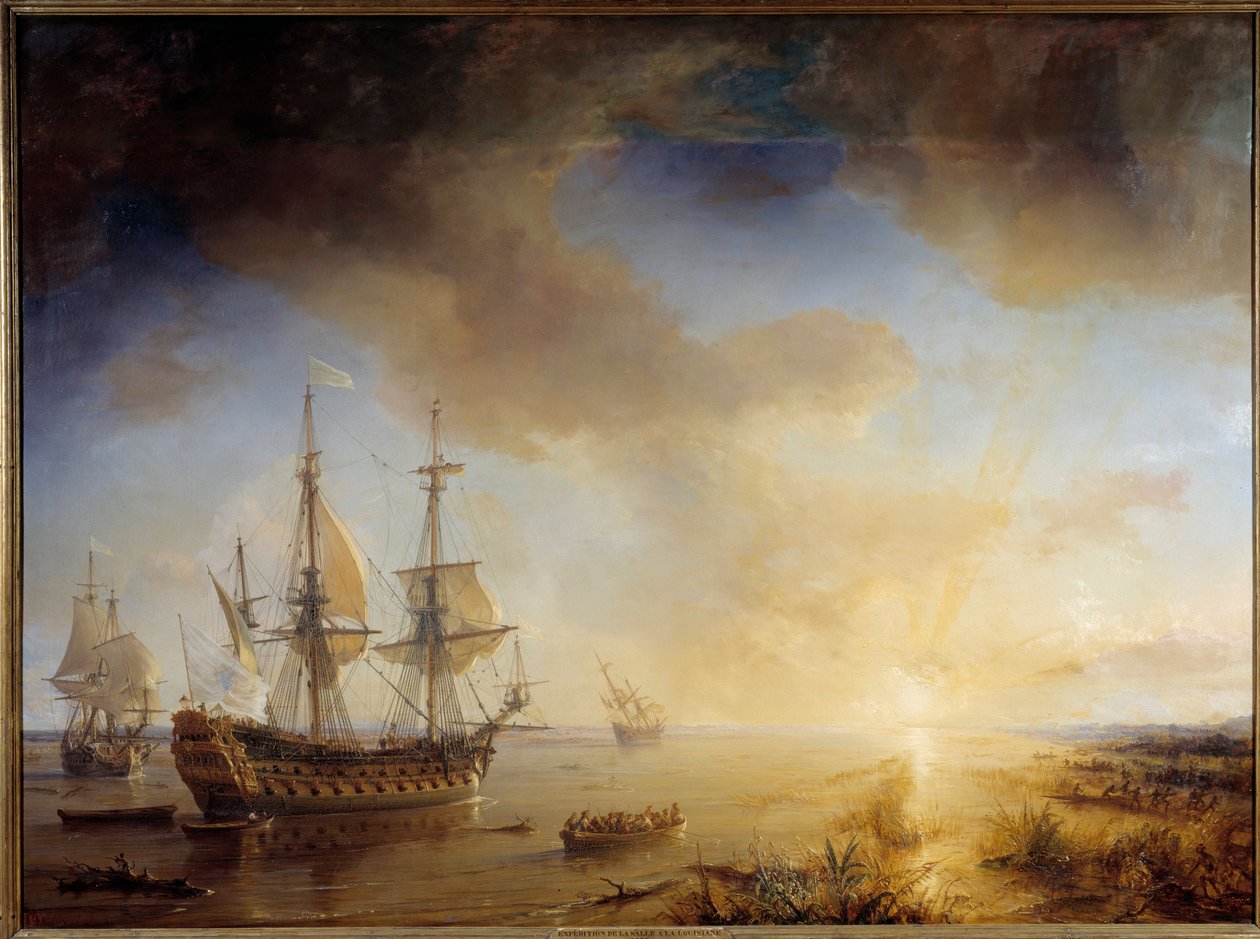Expedice Roberta Caveliera de La Salle do Louisiany (1684). Obraz Theodora Gudina (1802-1880) od Jean Antoine Theodore Gudin