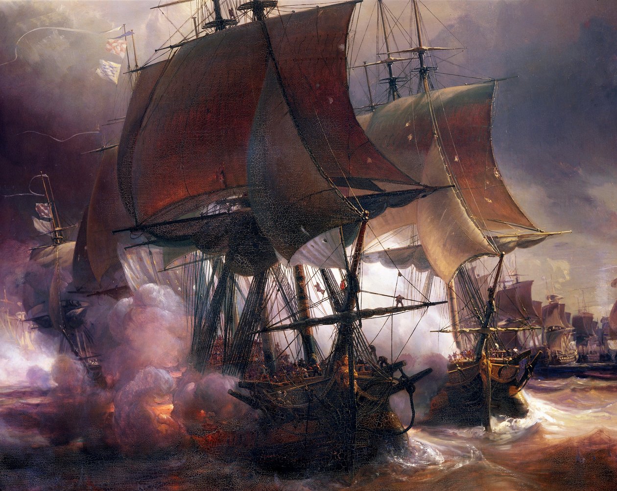Námořní bitva u Ouessantu mezi francouzským a britským loďstvem, 27. července od Jean Antoine Theodore Gudin