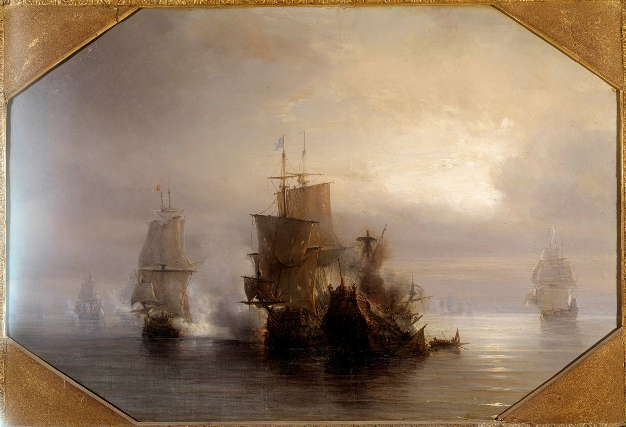 Námořní boj rytíře Marc-Antoine de Saint-Pol Hecourt (1665-31. října 1705), 31. 10. 1705 Dal jméno nedalekému městu Saint-Pol-sur-Mer (Saint Paul sur mer). Obraz Theodora Gudina (1802-1880) 19. století. Paříž, Musee de la Marine od Jean Antoine Theodore Gudin