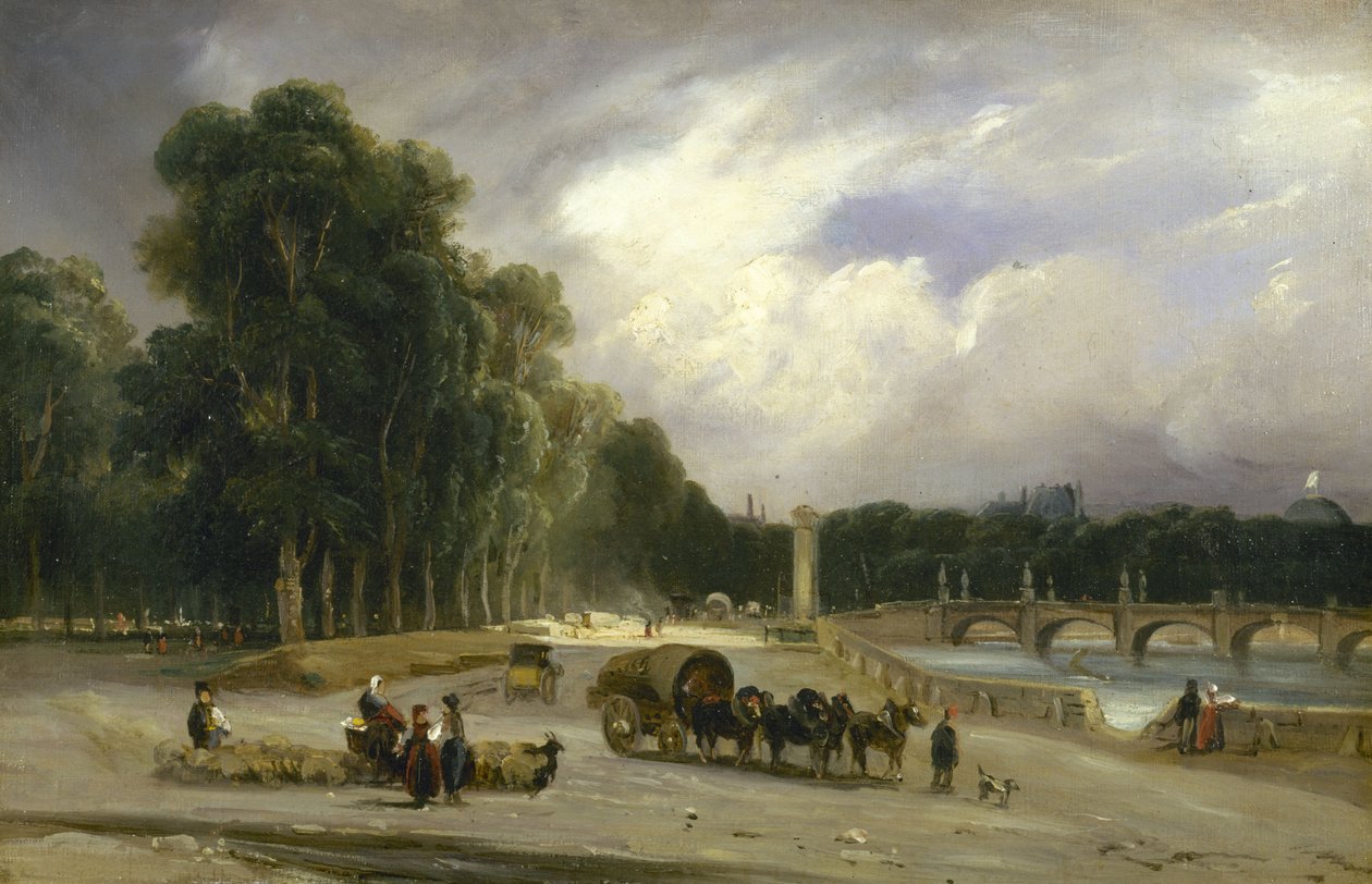 Pohled na Cours la Reine, kolem roku 1828 (olej na plátně) od Jean Antoine Theodore Gudin