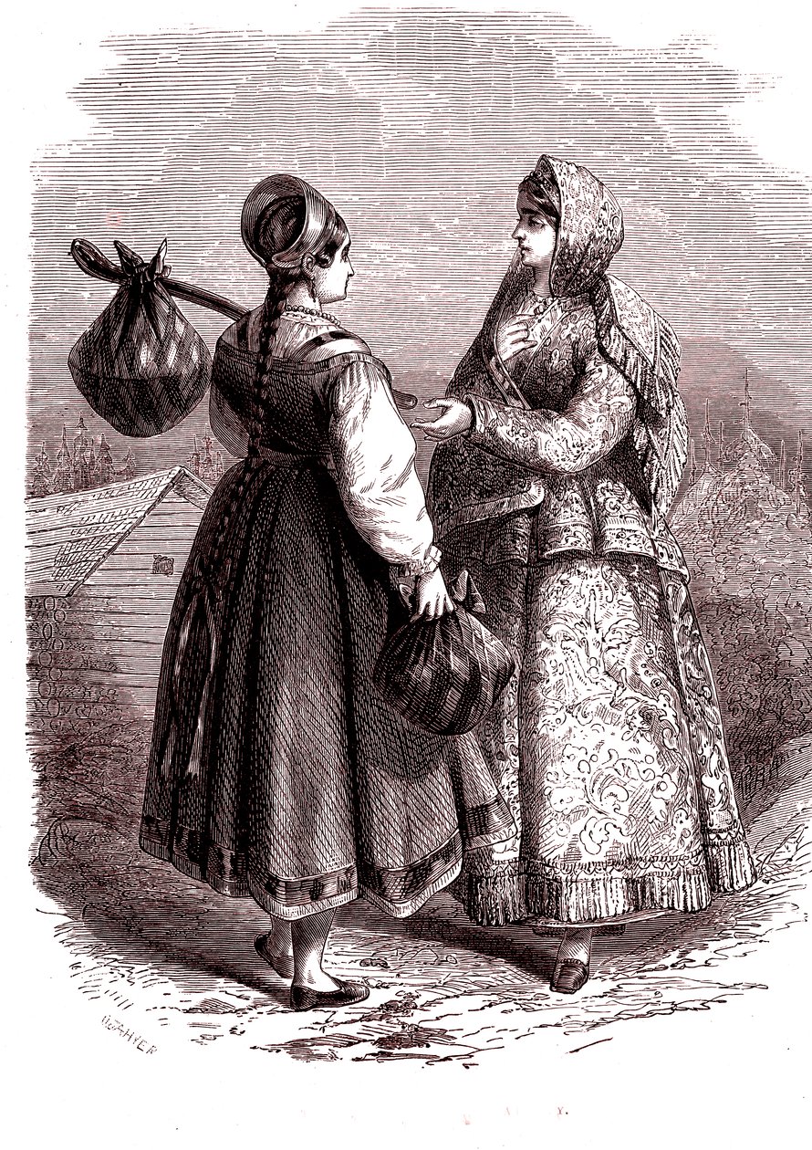 Rusko. Ženy z hor Valdaiy. 1865 (rytina) od Jean Antoine Valentin Foulquier