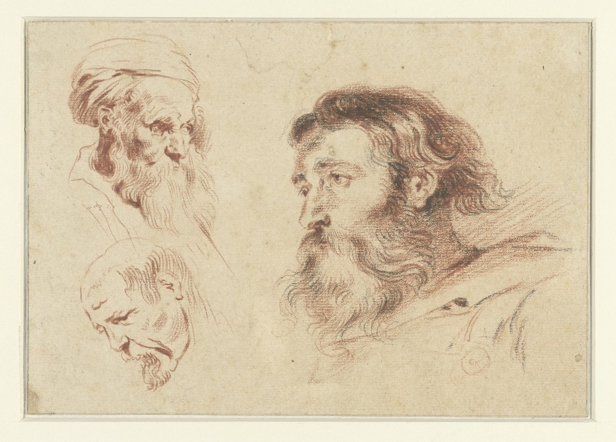 Hlavy tří mužů od Jean Antoine Watteau (rejected attribution)
