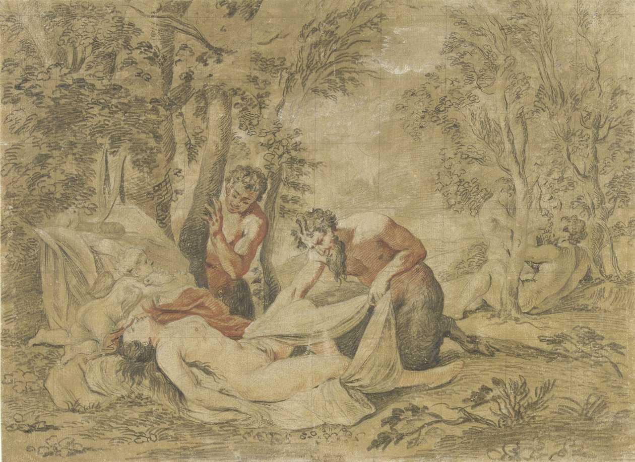 Dva satyrové špehují spící nymfu od Jean Antoine Watteau (rejected attribution)
