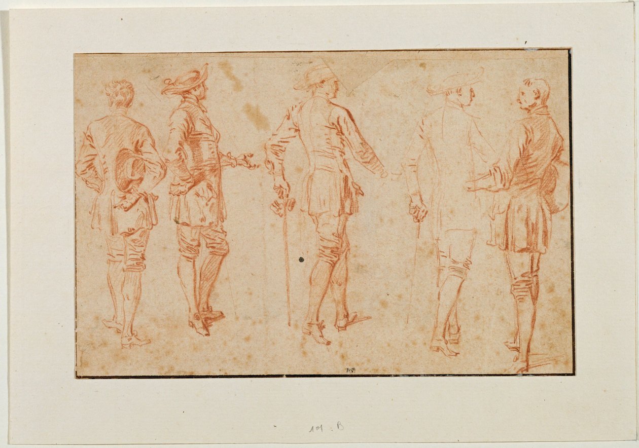 Pět mužů stojí ... od Jean Antoine Watteau