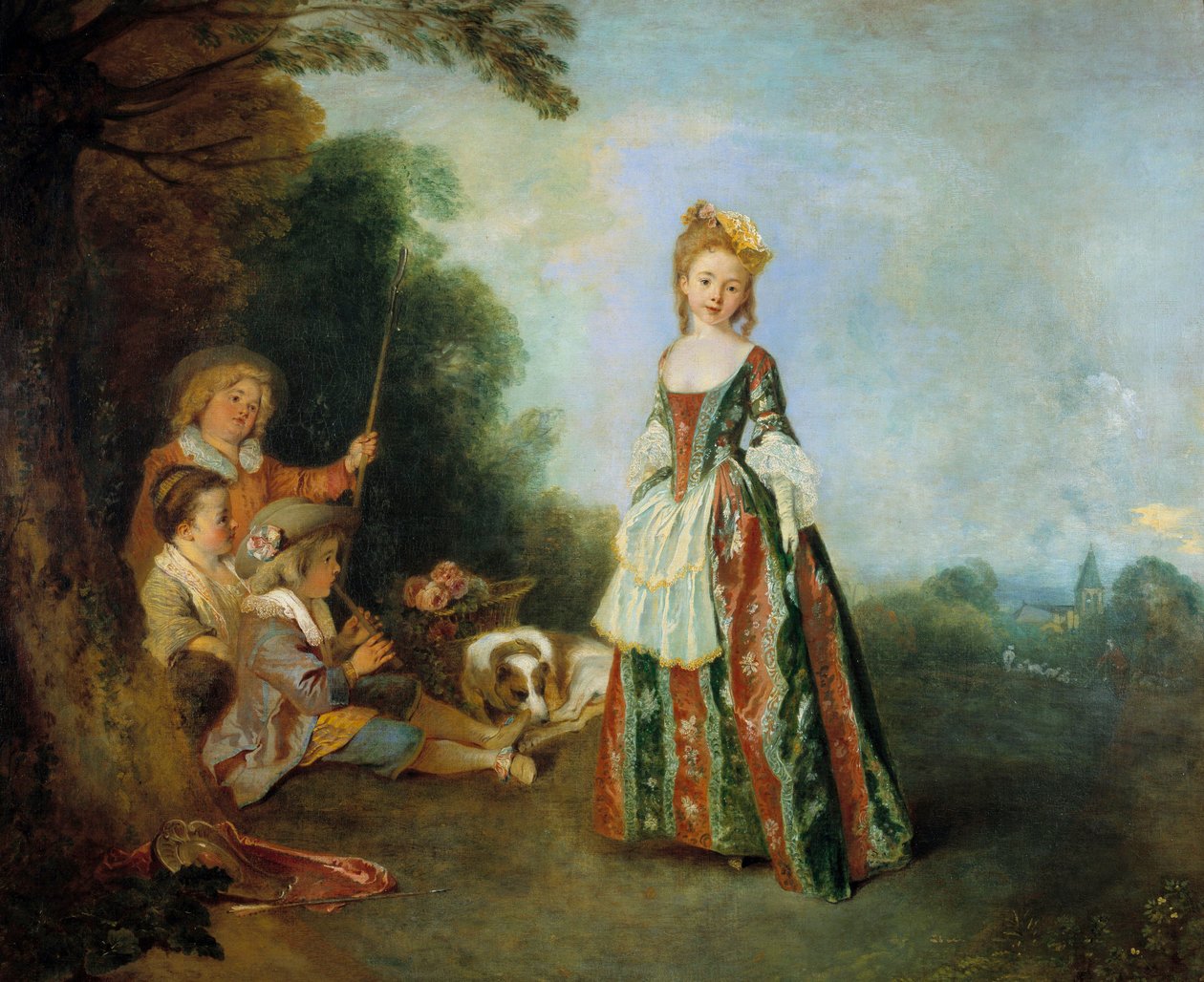 Taneční malba Jean Antoine Watteau (1684-1721) 1716-1718 Ne. 0,97 x 1,1 m Berlín. Státní muzeum od Jean Antoine Watteau