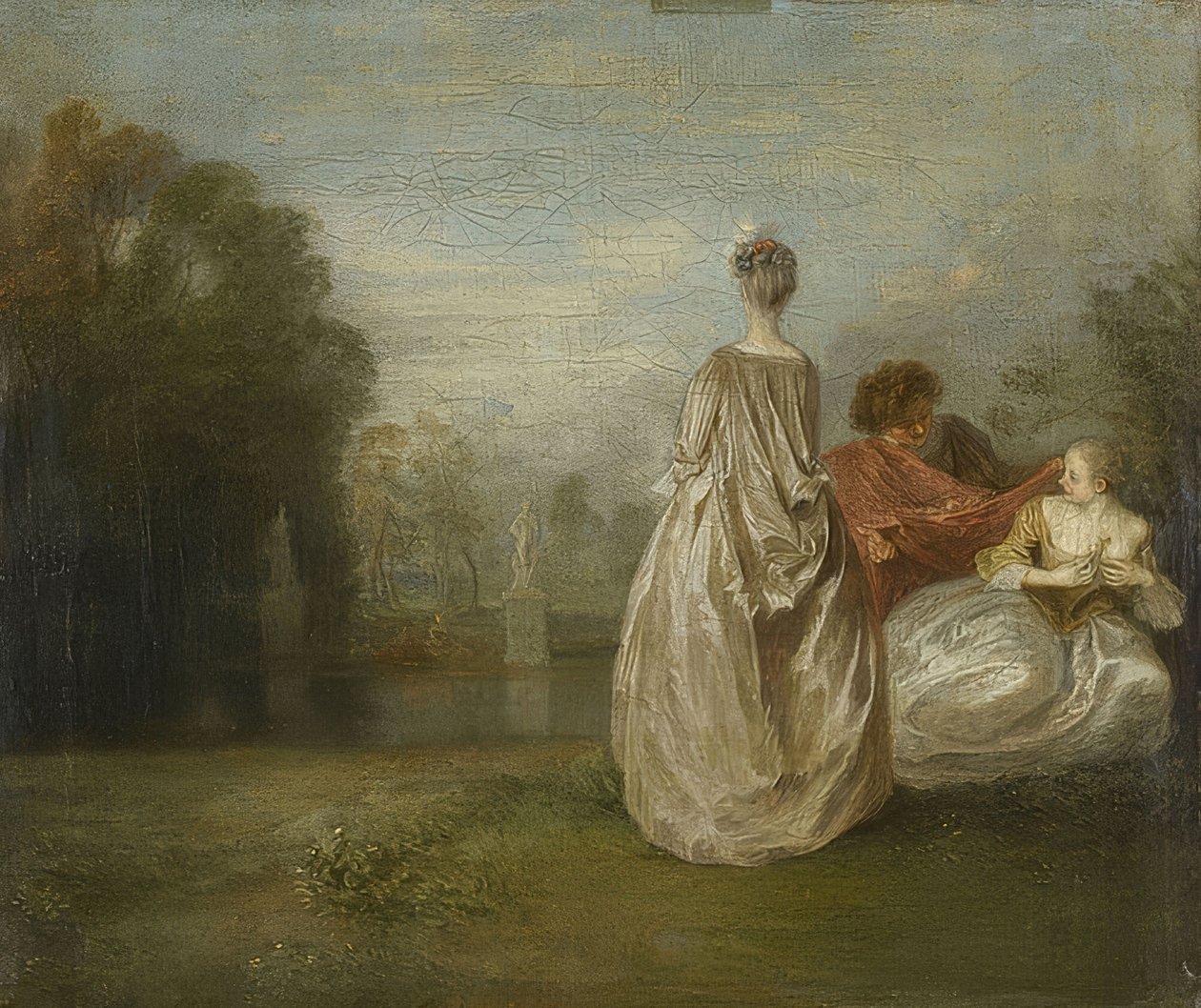 Dva bratranci (Les Deux Cousines). Asi 1716 od Jean Antoine Watteau