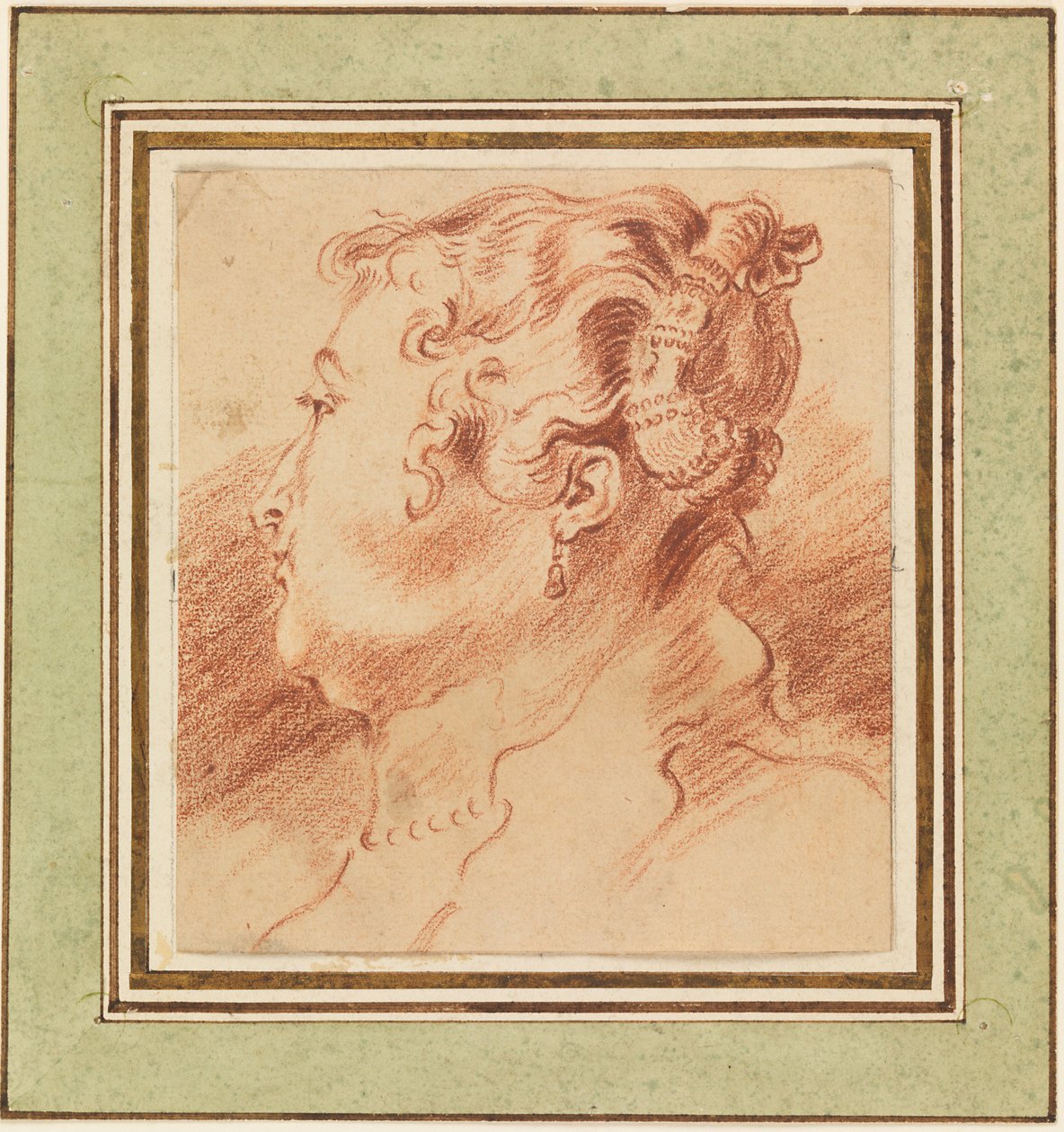 "" Etude de tete de femme "" (Studie ženské hlavy) Sanguine de Jean Antoine Watteau (1684-1721) vers 1725 Rozměr 13,3x12,1 cm Cooper-Hewitt National Design Museum od Jean Antoine Watteau