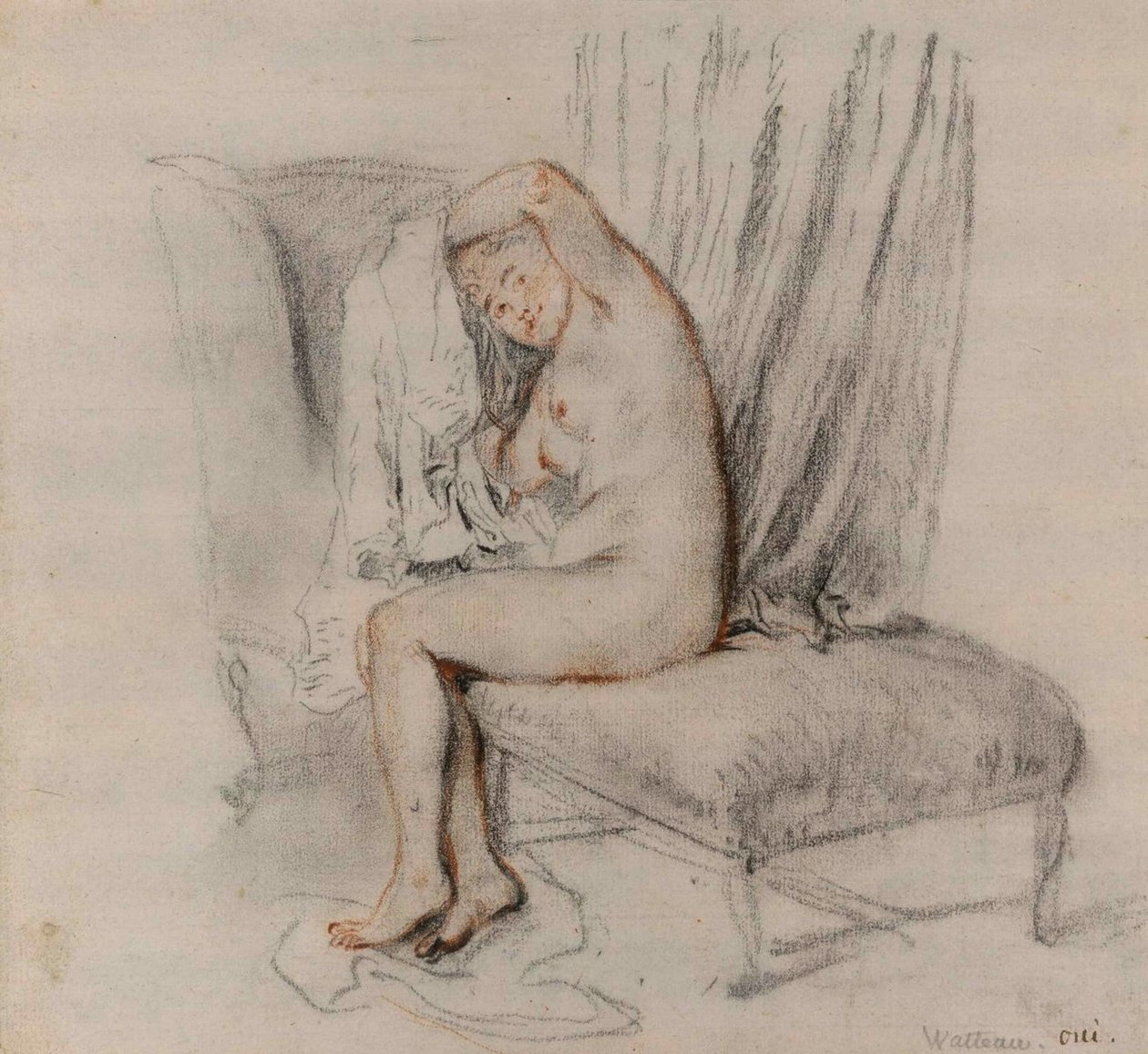 Nahá žena sundala košilku, asi 1717. od Jean Antoine Watteau