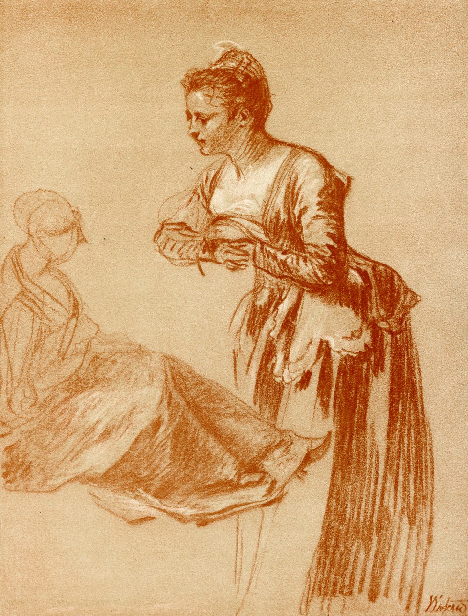Figurální studie pro stojící a sedící dívku od Jean Antoine Watteau