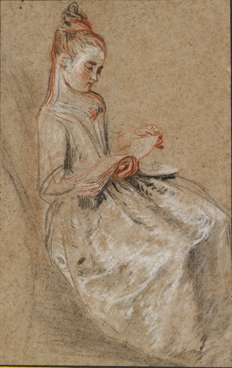 Dívka sedící s Knihou hudby na klíně, počátek 18. století od Jean Antoine Watteau