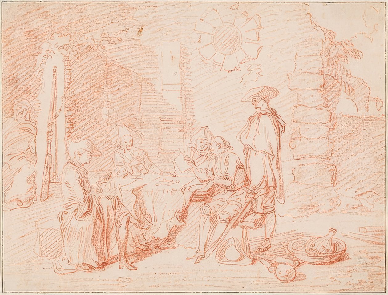 Vojáci hrající karty před zdí. 1709/10 od Jean Antoine Watteau