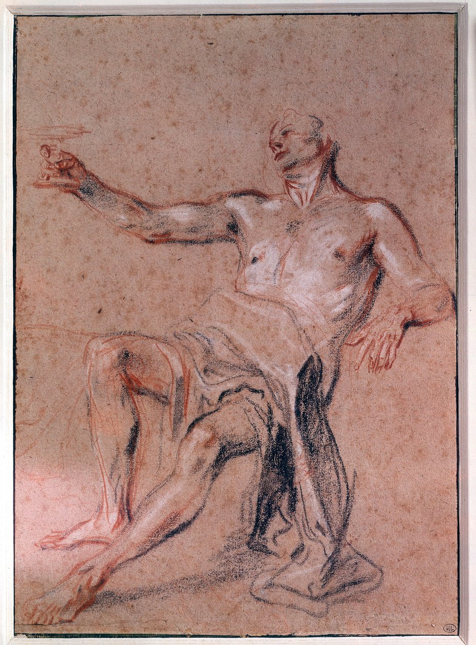 Muž akt kresba tužkou od Jean Antoine Watteau (1684-1721) Paříž 18. století, muzeum Louvre od Jean Antoine Watteau