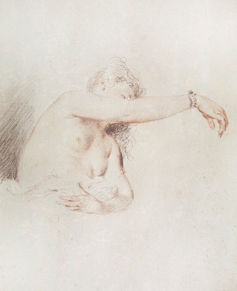 Nahá žena se zdviženou rukou od Jean Antoine Watteau