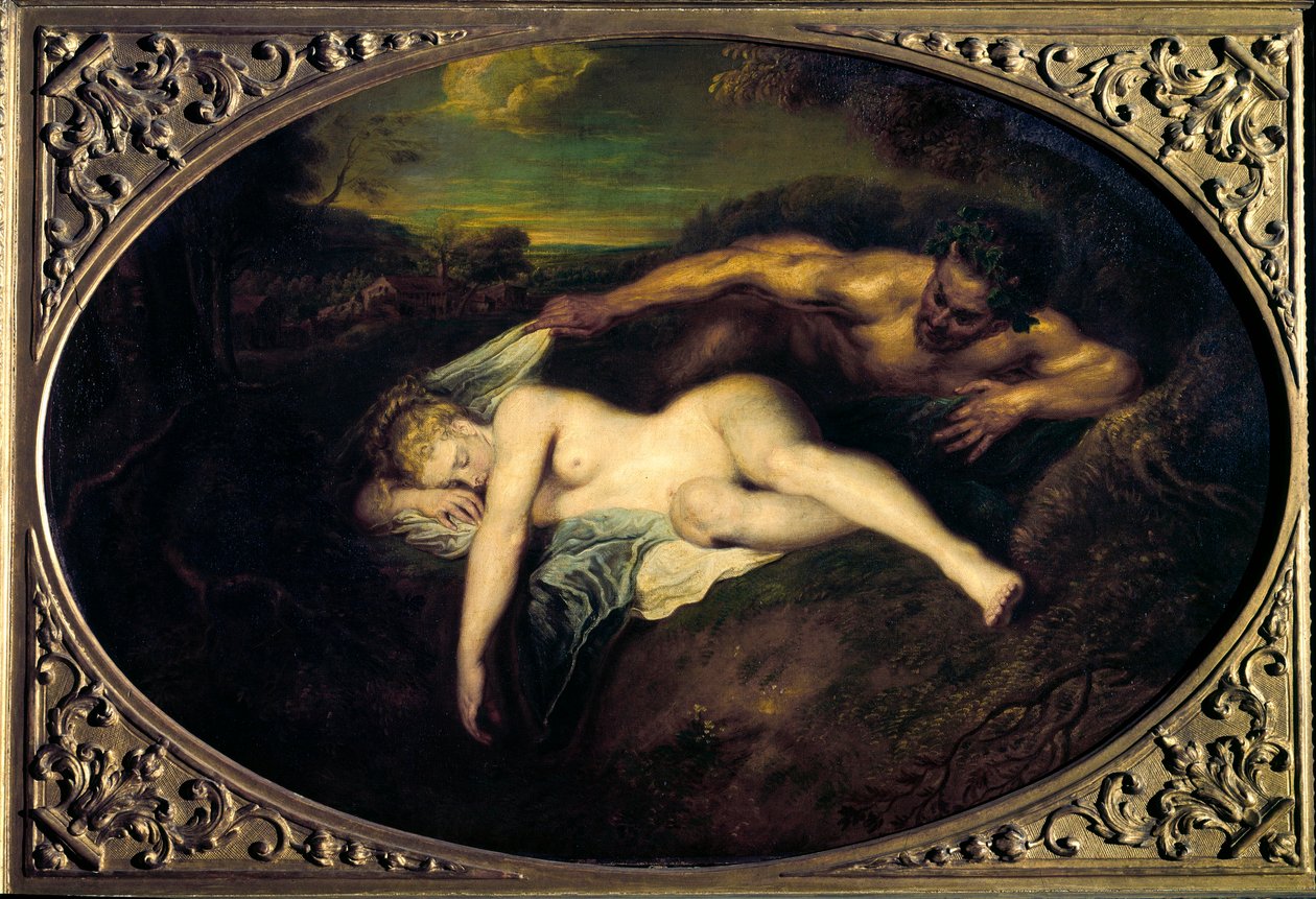 Nymfa a satyr nebo „Jupiter a Antiope““ Obraz Jean Antoine Watteau (1684-1721) Slunce 18. století. 0,73x1,07 m Paříž, muzeum Louvre od Jean Antoine Watteau