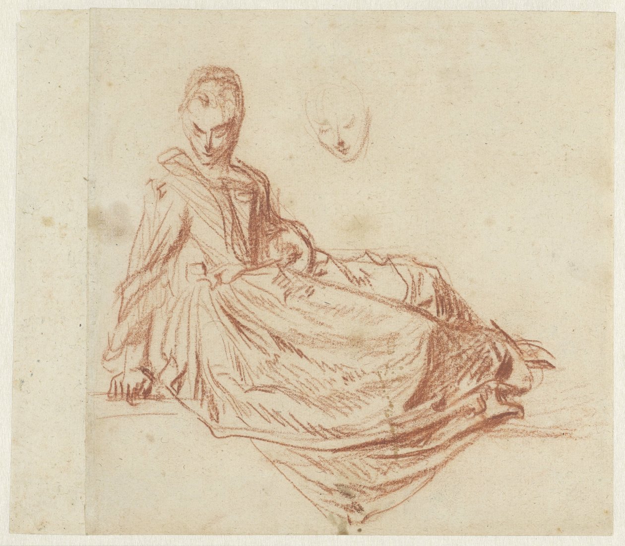 žena sedící na podlaze od Jean Antoine Watteau