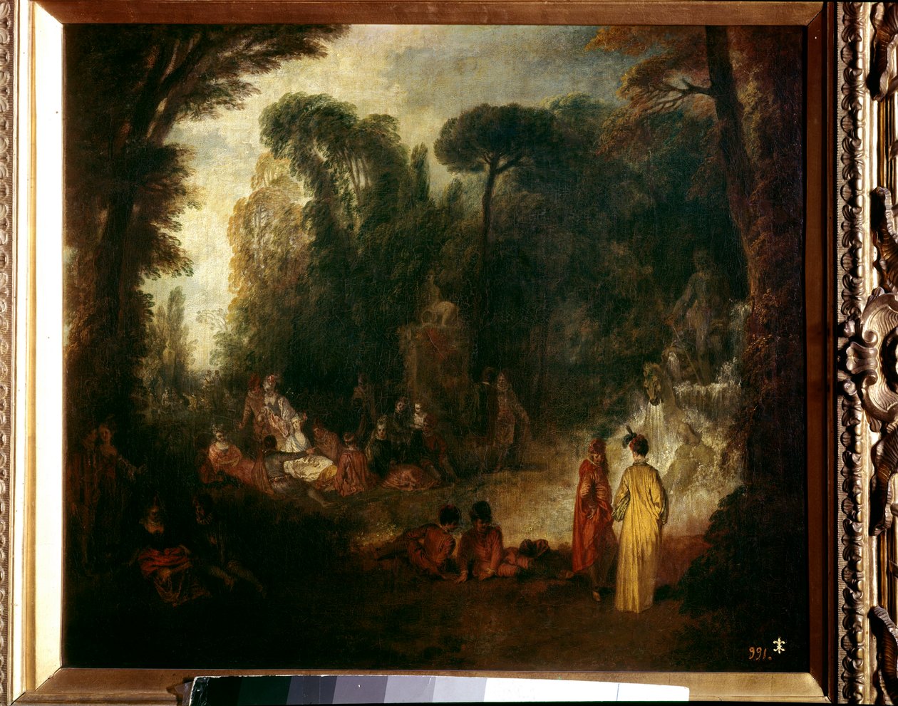 Párty v parku Piknik, konverzace a procházka v lese. Obraz Jean Antoine Watteau (1684-1721), cca 1712-1713. Olej na plátně. Rozměr: 48 x 55 cm. Madrid, muzeum Prado od Jean Antoine Watteau