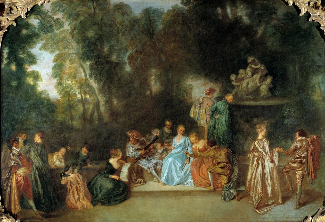 Rekreační galante Obraz Jean Antoine Watteau (1684-1721) Berlín 18. století, Museum Dahlem od Jean Antoine Watteau