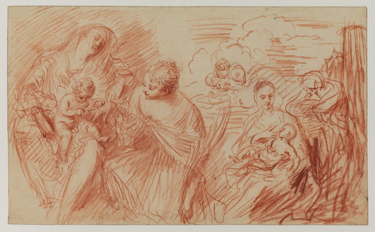 List studií po starých mistrech (červená křída na papíře) od Jean Antoine Watteau