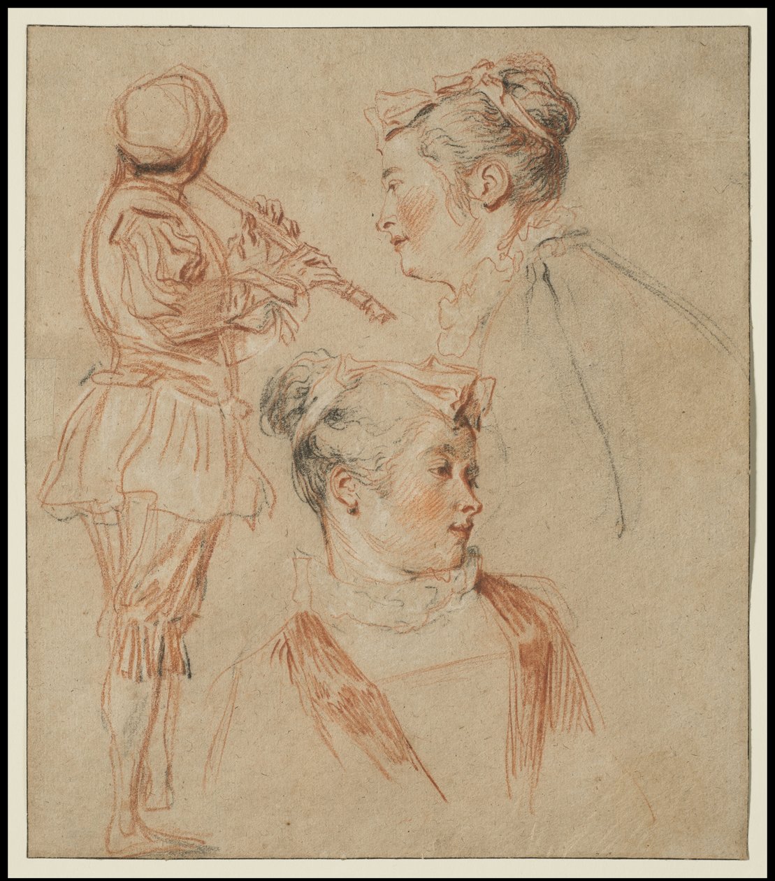 Studie flétnisty a dvou žen, c.1717 od Jean Antoine Watteau