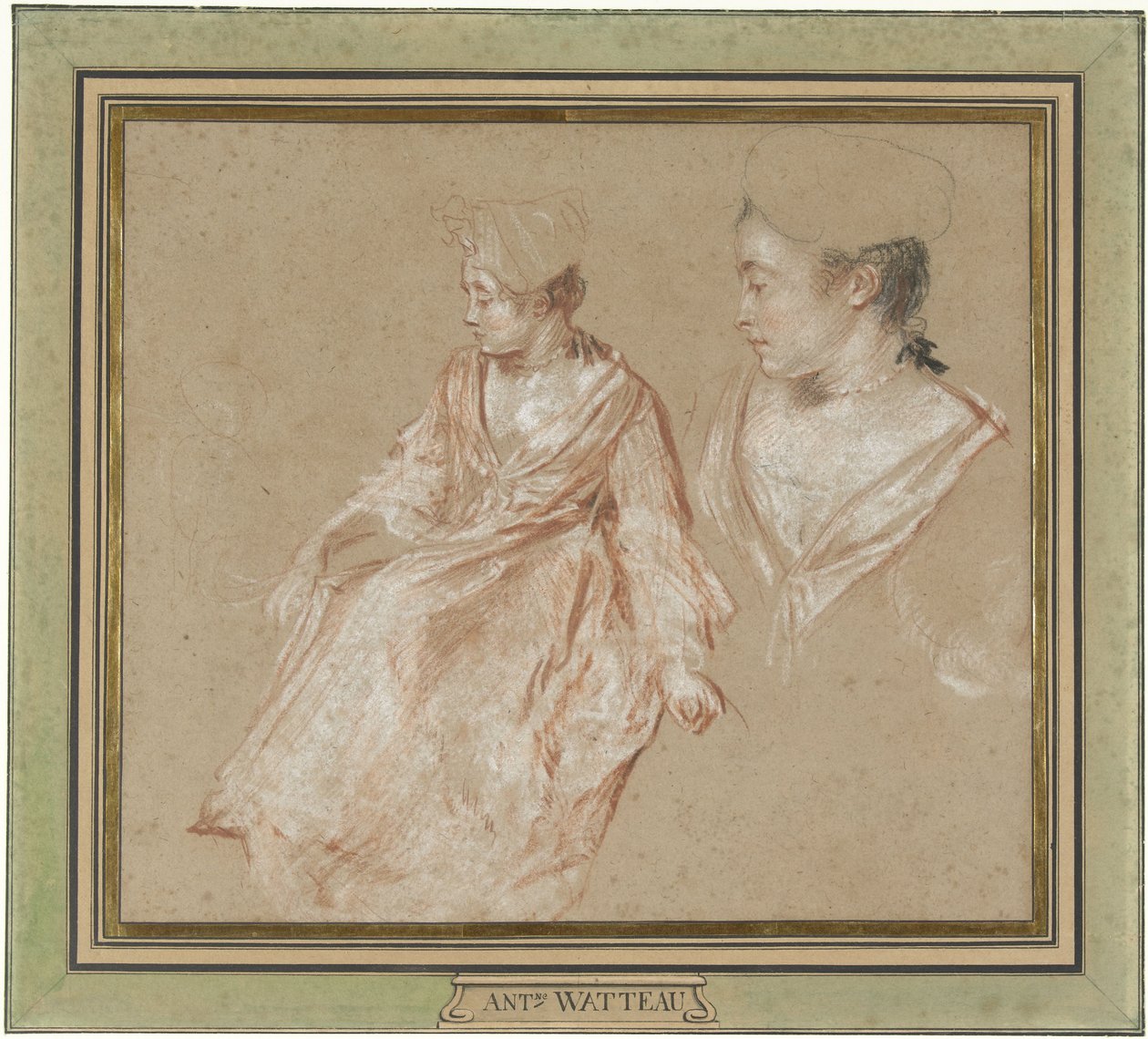 Studie sedící ženy a detail její hlavy a ramen od Jean Antoine Watteau